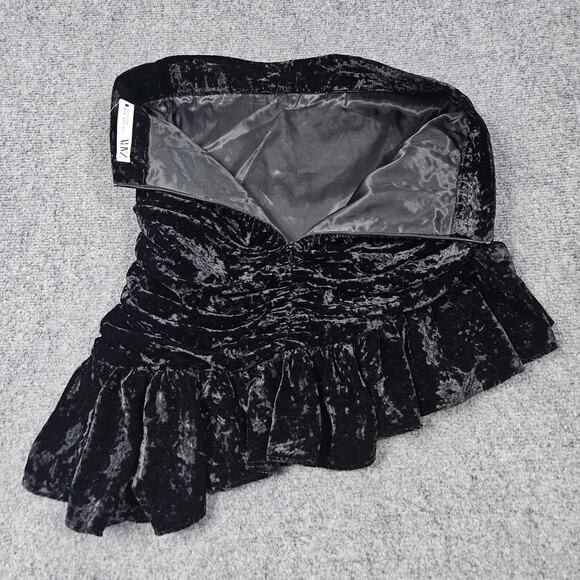 Zara Black Velvet Asymmetrical Skirt Small Ruffle Mini Whimsical Goth Festival - Picture 3 of 8